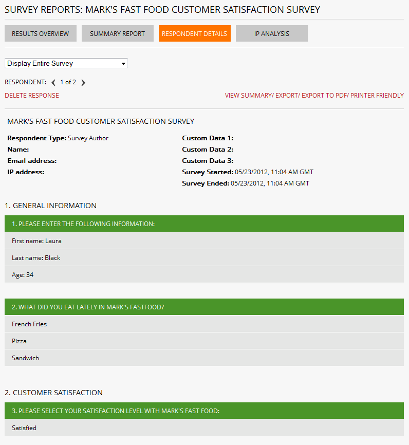 Online survey detailed report