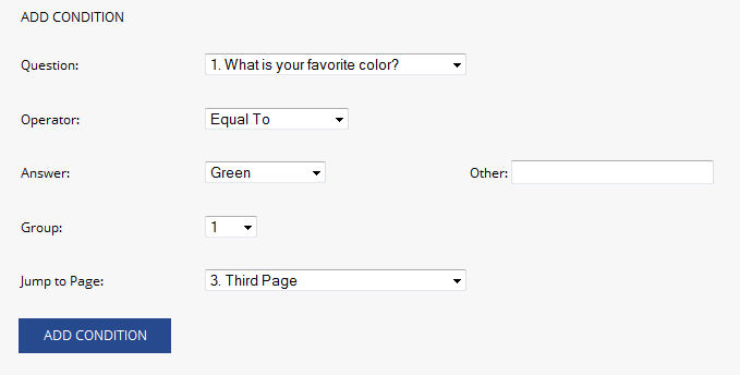 Page skip logic conditions for online surveys